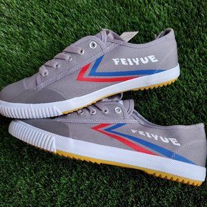 Feiyue -NWT, Fe Lo 1920 Grey Canvas, Red White trim, rubber sole, Unisex 8M/10W